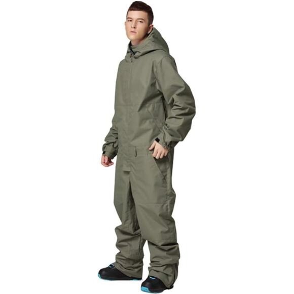 Unisex One Pieces Ski Suits Jumpsuits Insulated Waterproof, Army Green - Picture 1 of 5